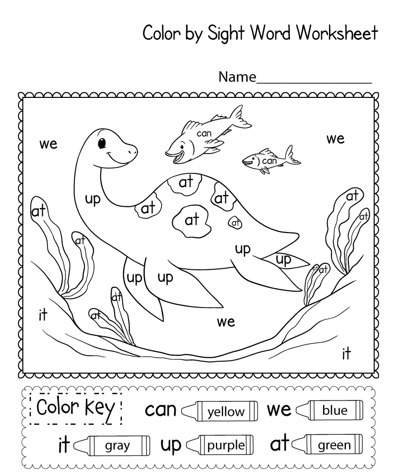 Dinosaur Sight Words Coloring Game Dinosaur Sight Words
