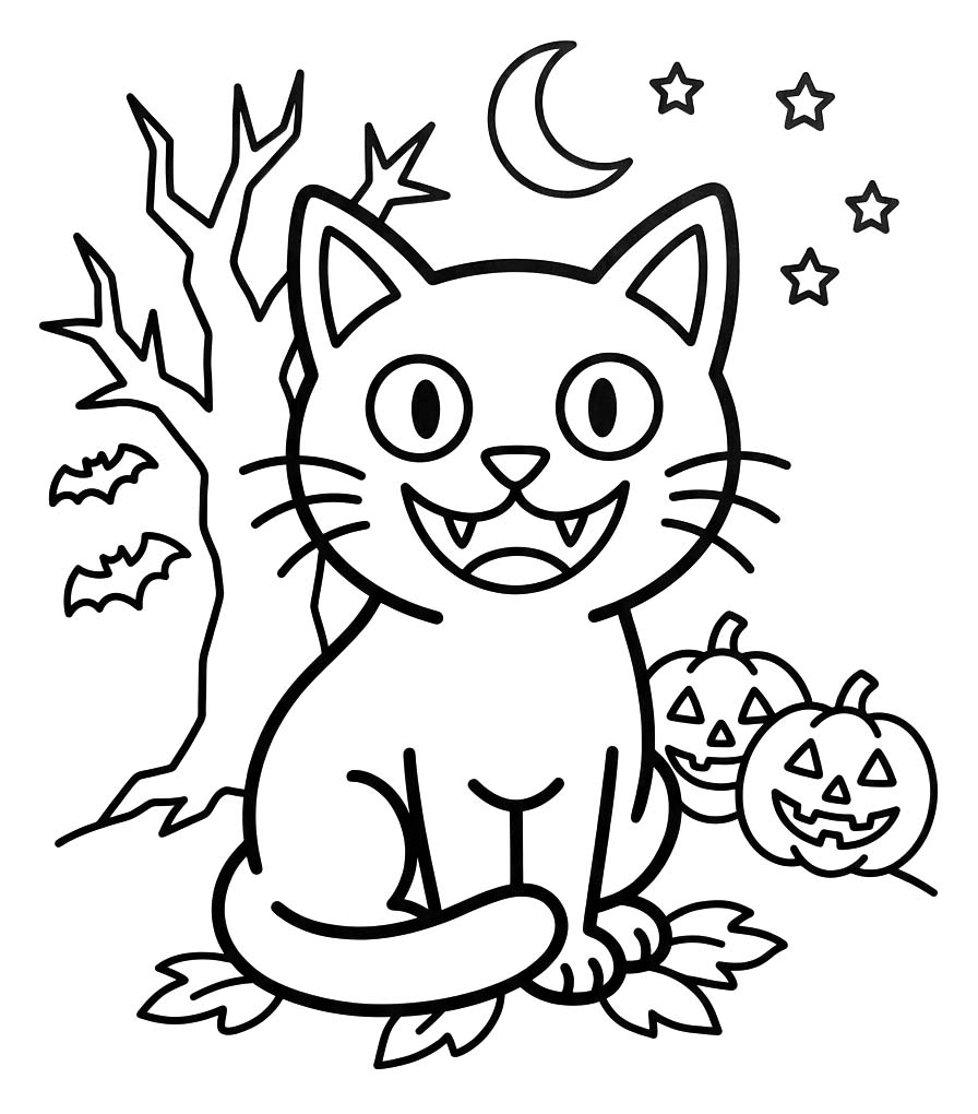 Drawing Halloween Cat Free Printable