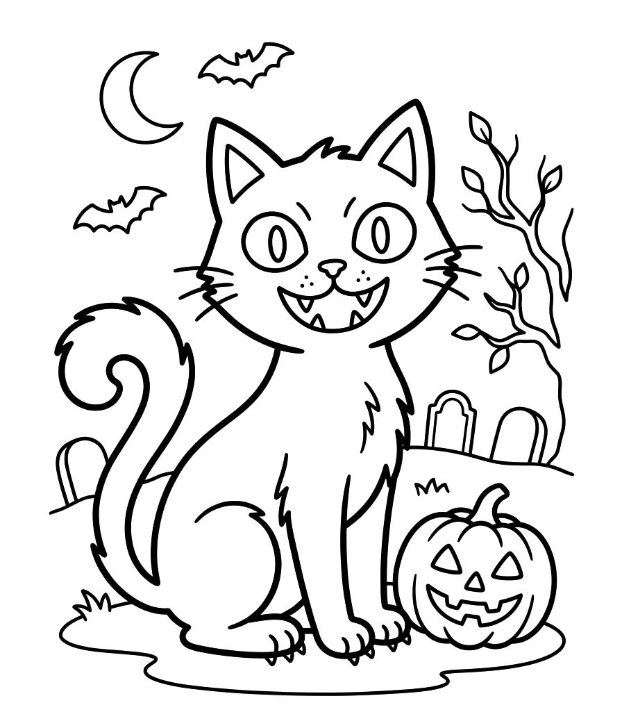 Drawing Halloween Cat Printable