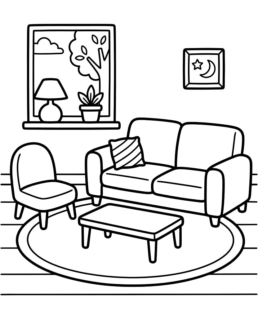 Drawing Living Room Free Printable