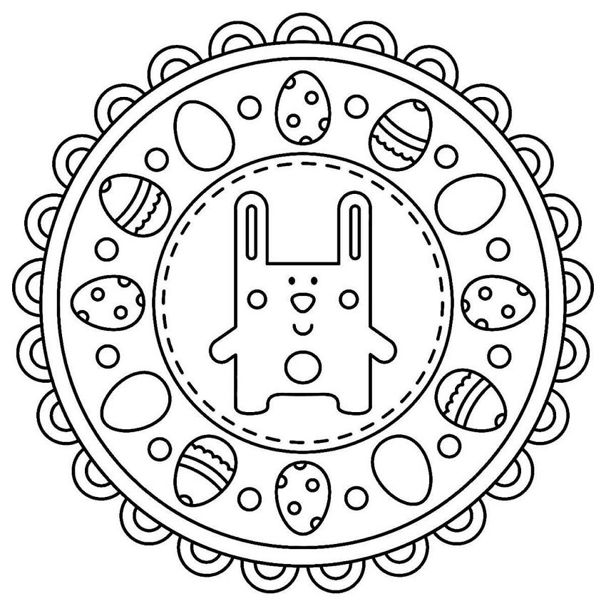 Easter Mandala with Cute Rabbit Coloring Game Easter Mandala with Cute Rabbit