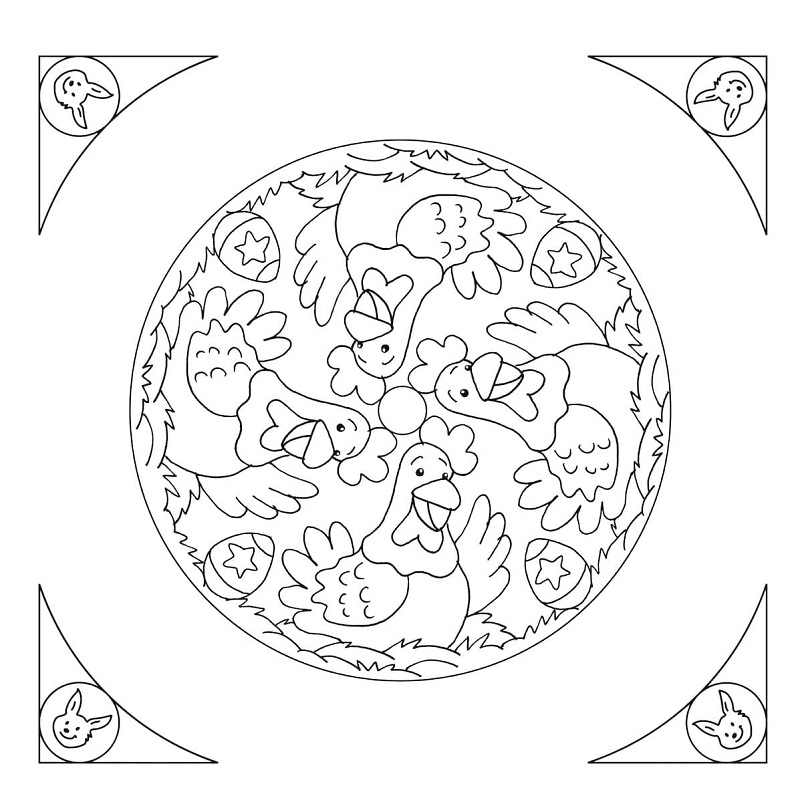 Easter Mandala with Roosters Coloring Game Easter Mandala with Roosters