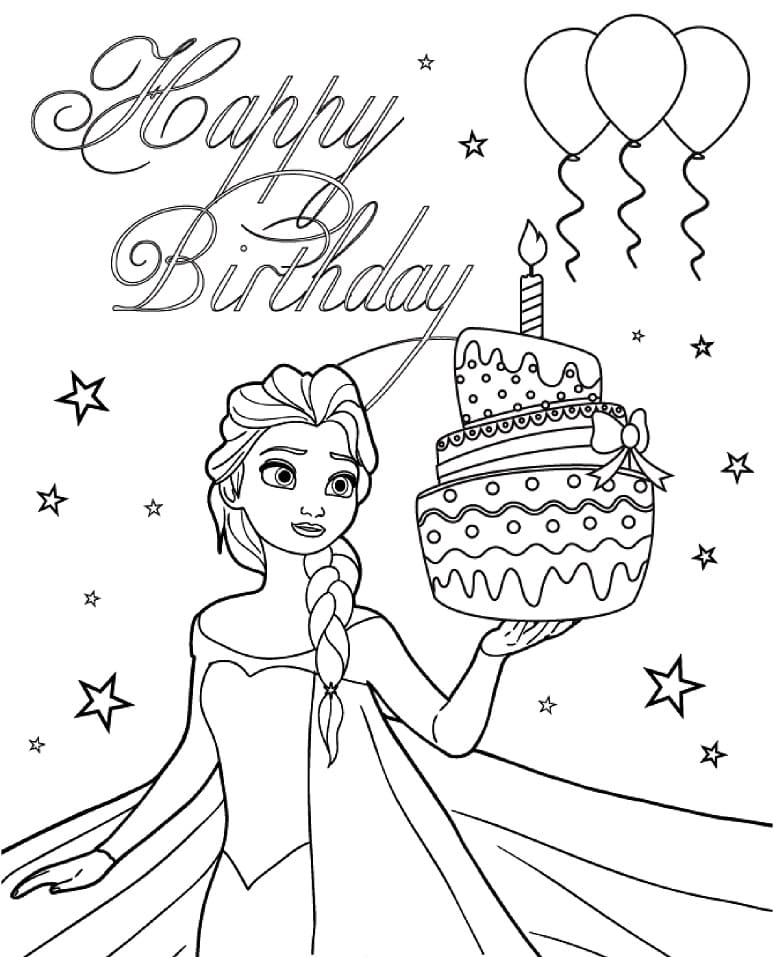 Elsa and Birthday Cake Coloring Game Elsa and Birthday Cake
