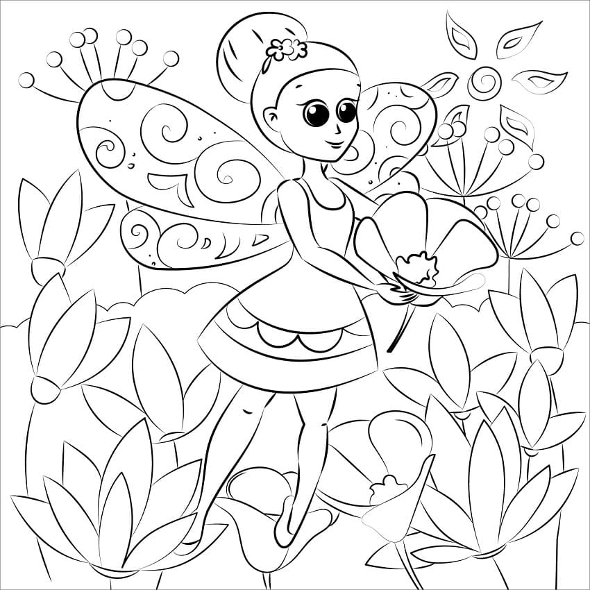 Fairy with Flower Coloring Game Fairy with Flower