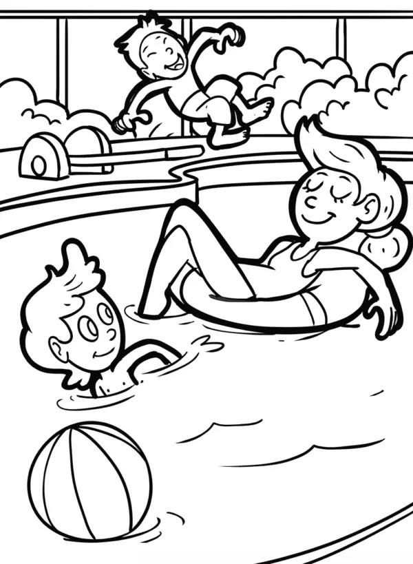 Family in Swimming Pool Coloring - Play Free Coloring Game Online