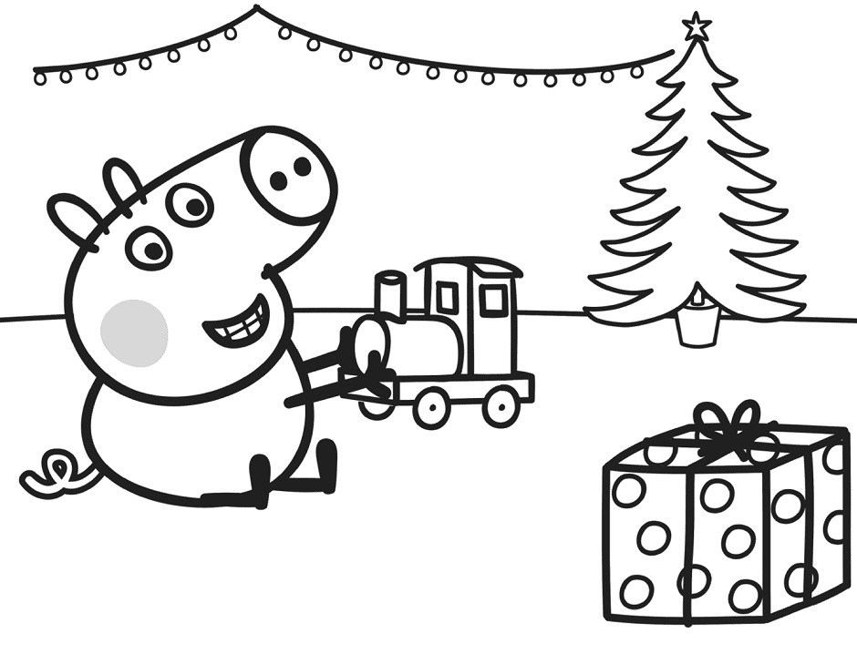George with Xmas Train Coloring Game George with Xmas Train