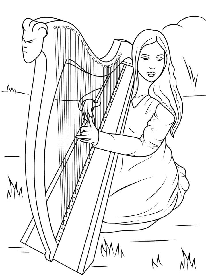 Girl Playing Harp
