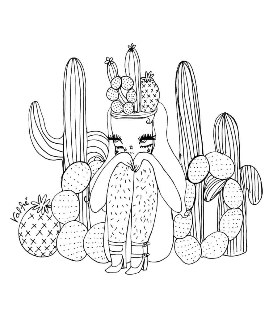 Girl and Cactus Aesthetics Coloring Game Girl and Cactus Aesthetics