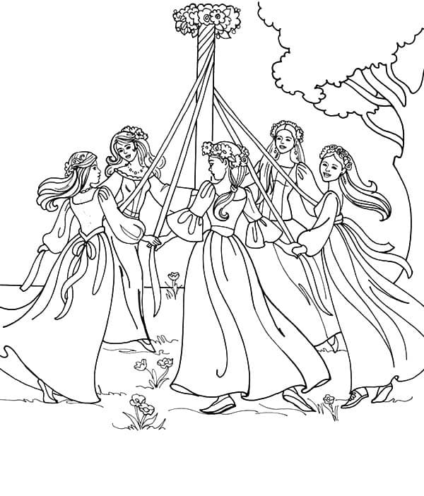 Girls on May Day Coloring Game Girls on May Day