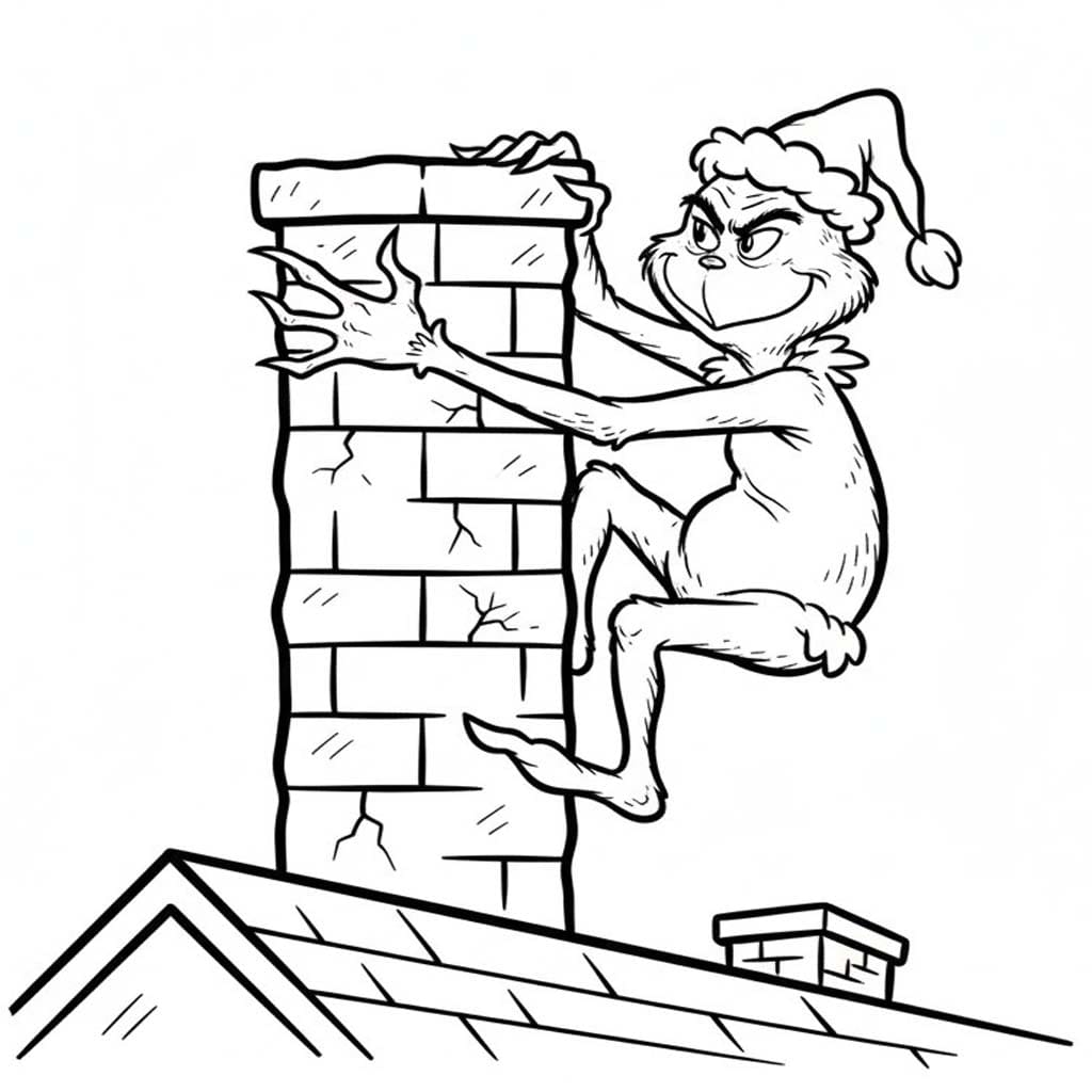 Grinch climbing the chimney