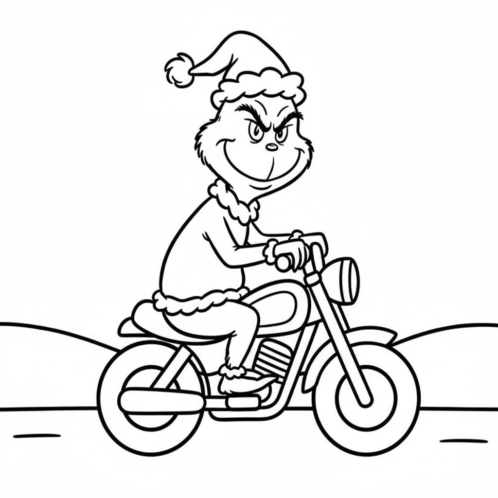 Grinch driving a motorbike