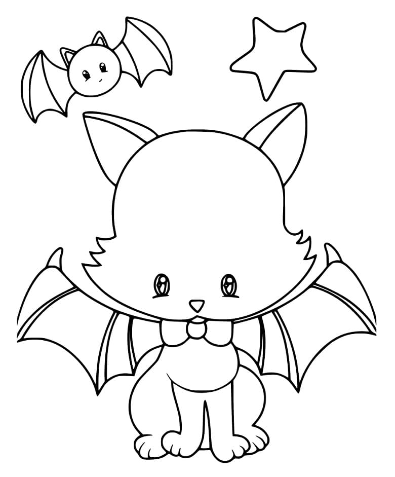 Hallween Bat Cat Coloring Game Hallween Bat Cat