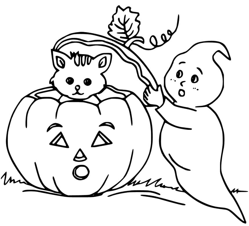 Hallween Cat and Ghost Coloring Game Hallween Cat and Ghost
