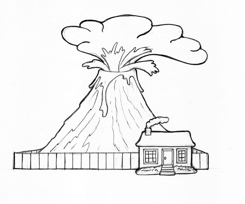 House and Volcano Coloring Game House and Volcano