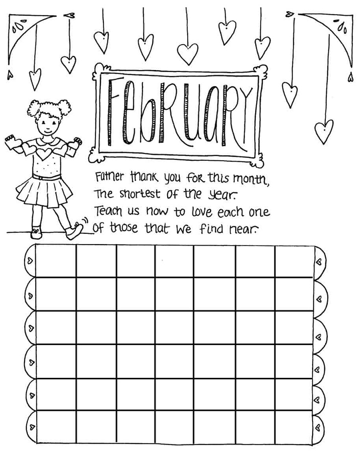 Kid Calendar February Coloring - Play Free Coloring Game Online