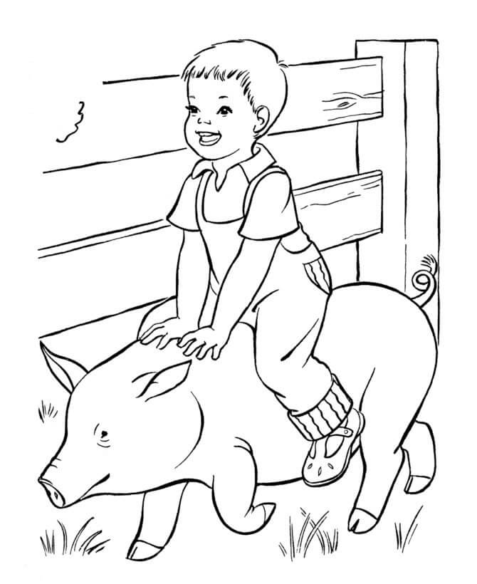 Kid and Pig in a Farm Coloring Game Kid and Pig in a Farm