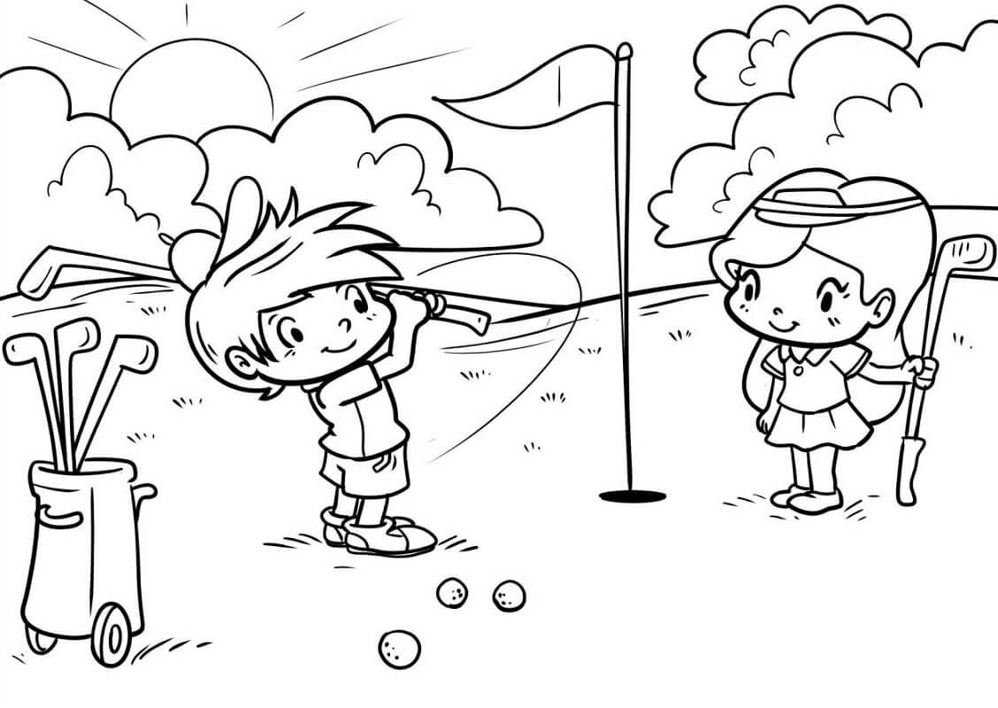 Kids Playing Golf Coloring Game Kids Playing Golf
