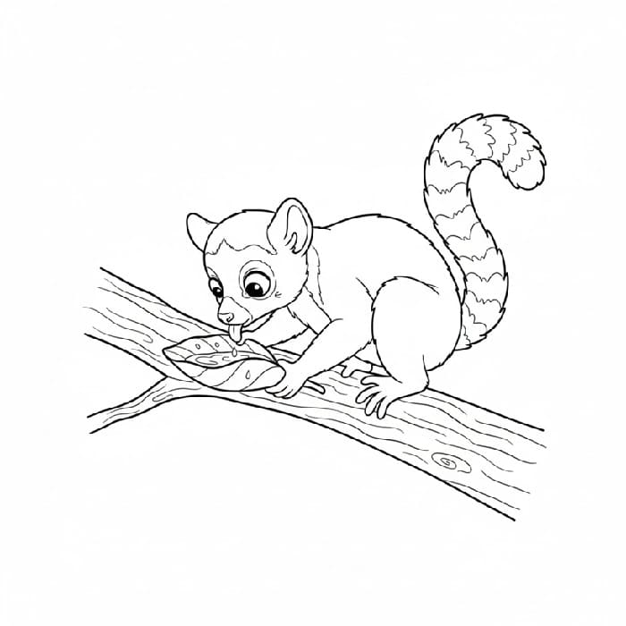 Lemur Drinking from a Leaf