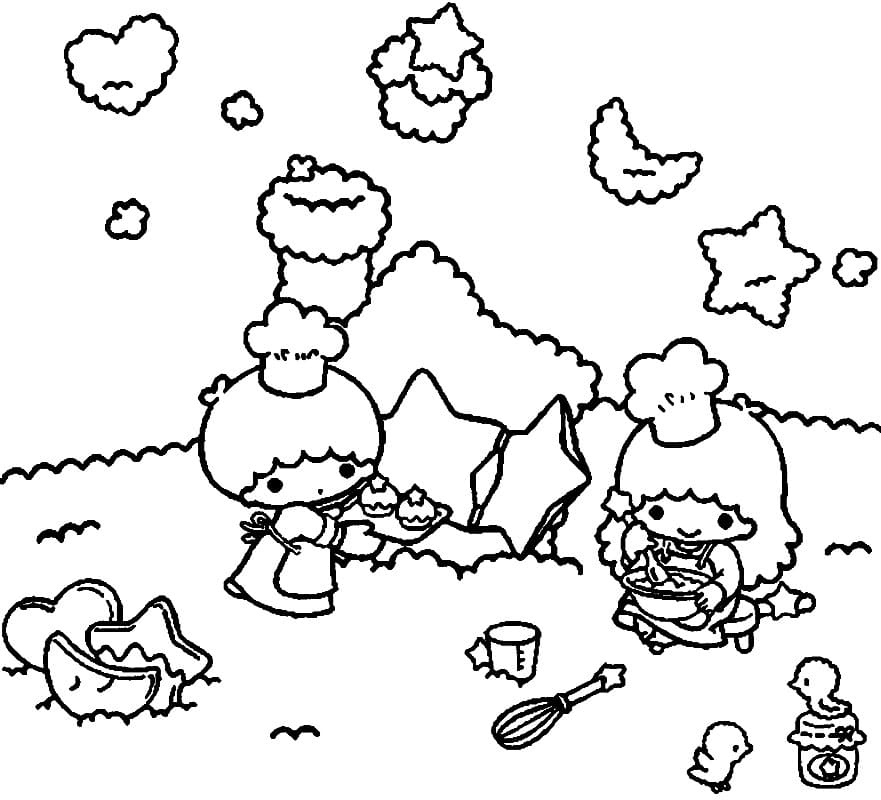 Little Twin Stars Making Cupcake Coloring Game Little Twin Stars Making Cupcake