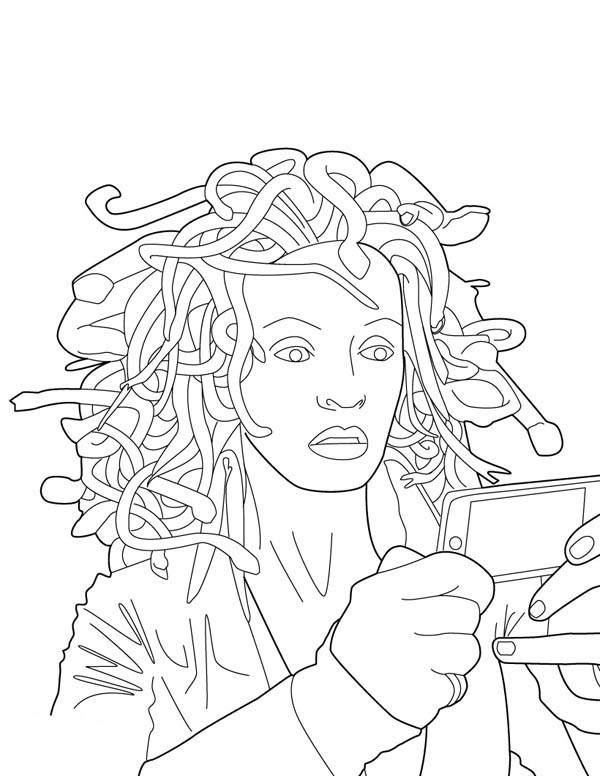 Medusa with Cell Phone Coloring Game Medusa with Cell Phone