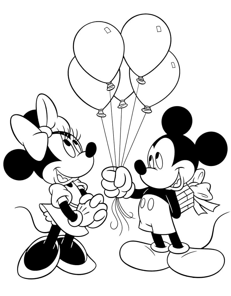 Mickey and Minnie with Balloons and Gift