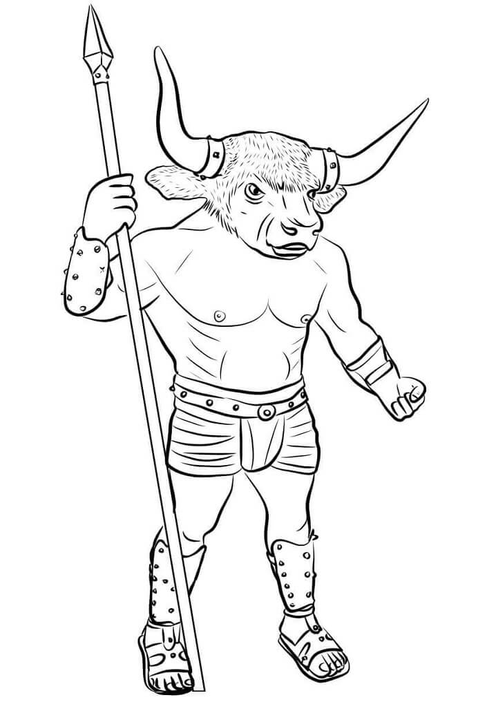 Minotaur with Spear Coloring Game Minotaur with Spear