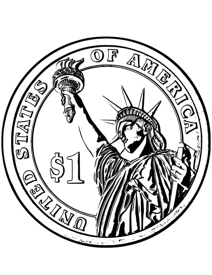One Dollar Coin with Statue of Liberty