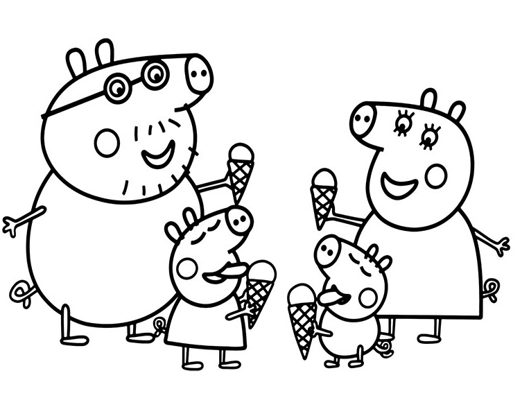Peppa Pig Family with Ice Cream Coloring Game Peppa Pig Family with Ice Cream