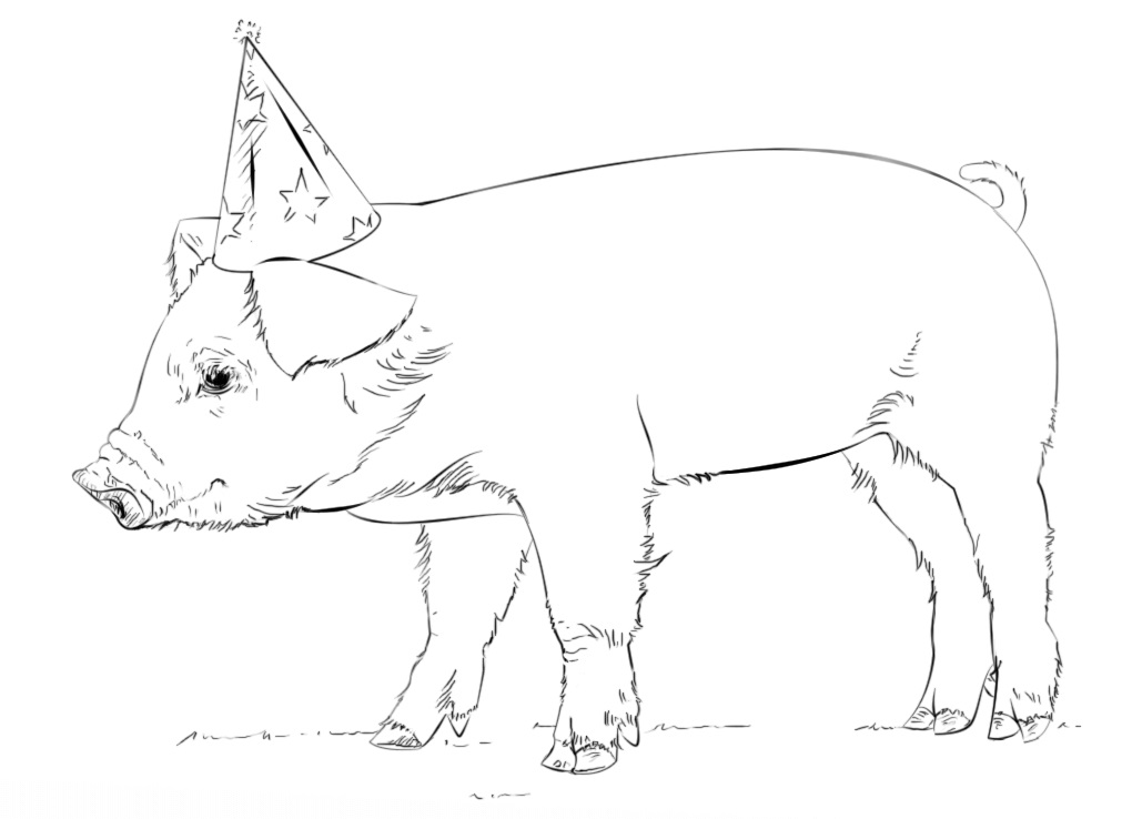Pig with Party Hat Coloring Game Pig with Party Hat