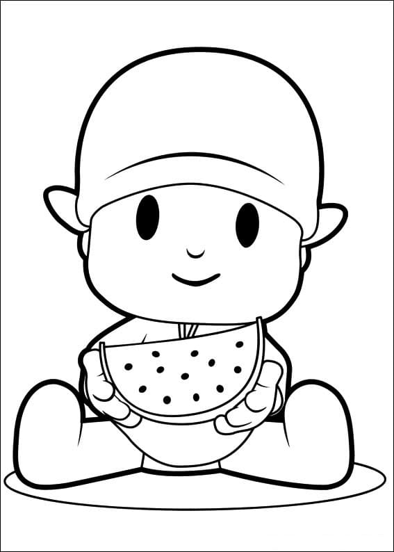 Pocoyo and Watermelon Slice Coloring Game Pocoyo and Watermelon Slice