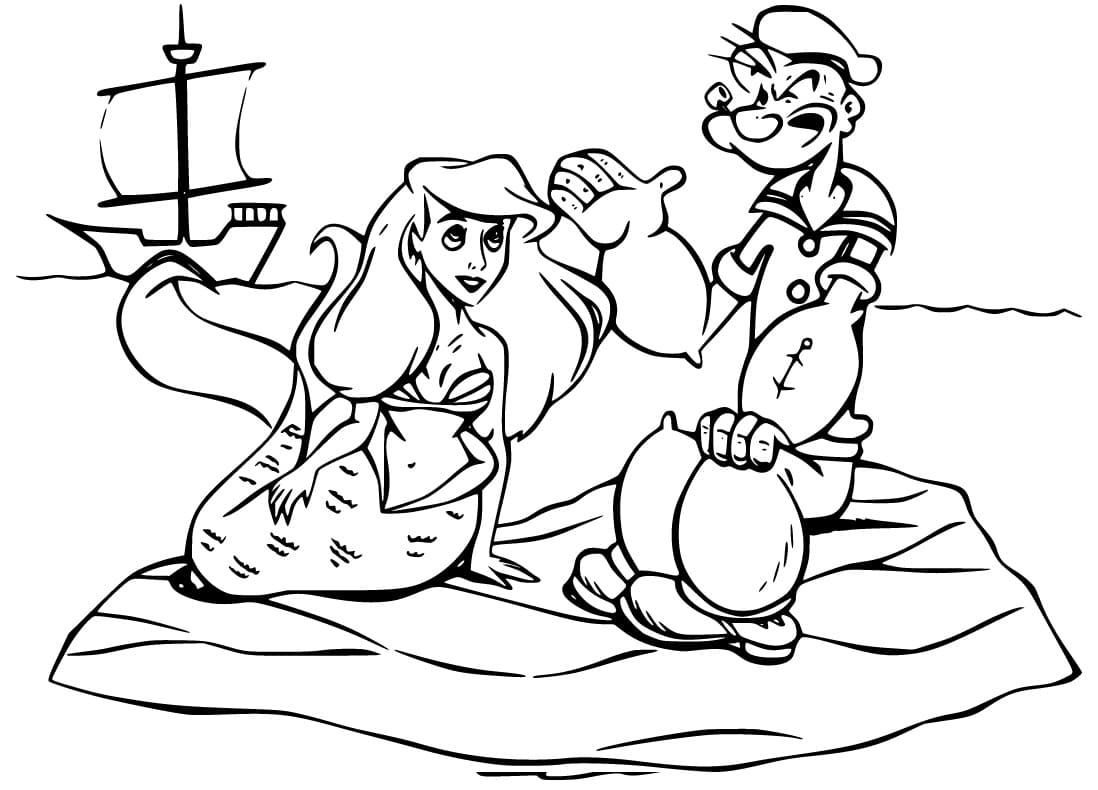 Popeye and Ariel Coloring Game Popeye and Ariel