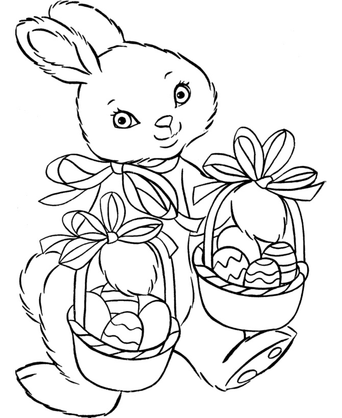 Rabbit with Easter Baskets Coloring Game Rabbit with Easter Baskets
