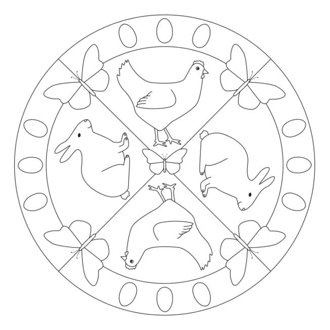 Rabbits and Chickens Easter Mandala Coloring Game Rabbits and Chickens Easter Mandala