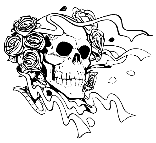 Scary Skull with Roses Coloring Game Scary Skull with Roses
