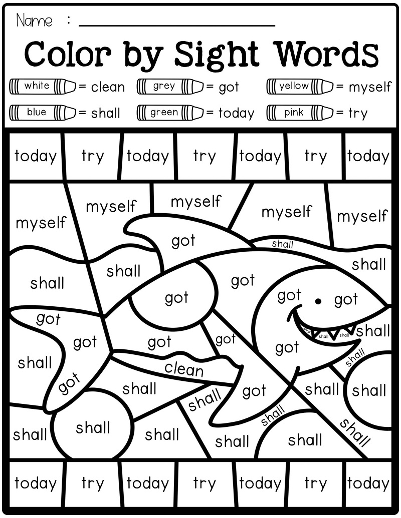 Shark Sight Words Coloring Game Shark Sight Words