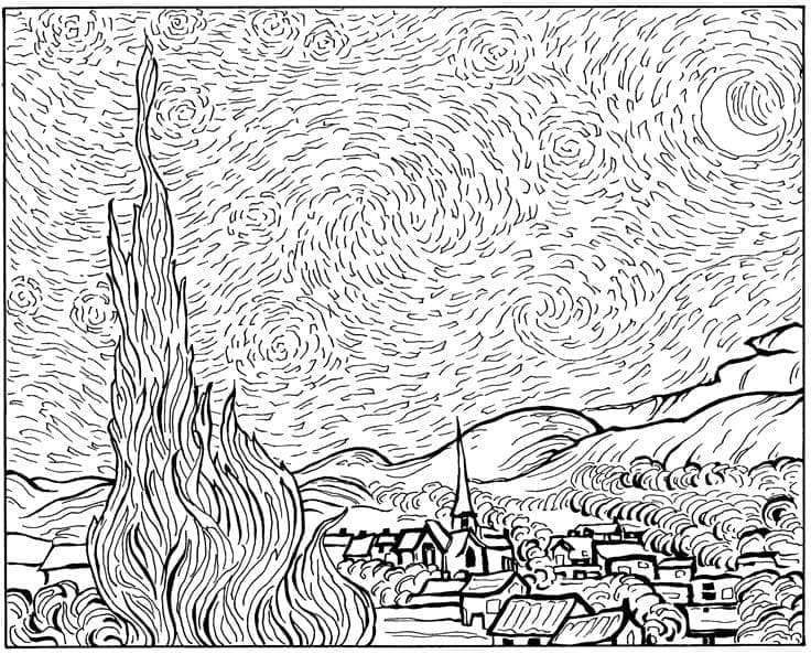 Starry Night Vincent Van Gogh Coloring Game Starry Night Vincent Van Gogh