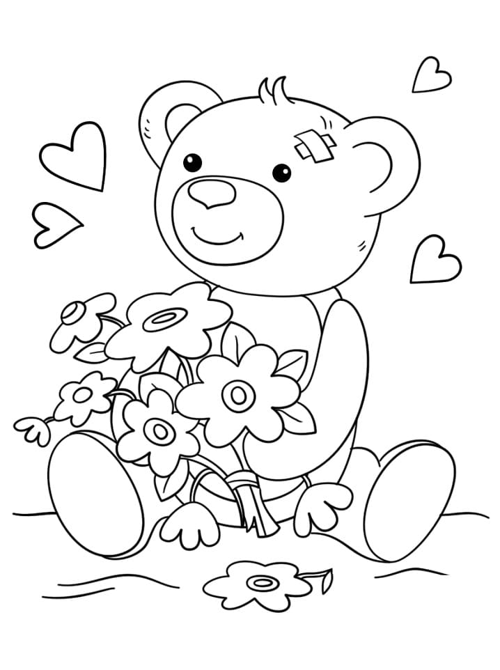 Teddy Bear and Flowers Coloring Game Teddy Bear and Flowers