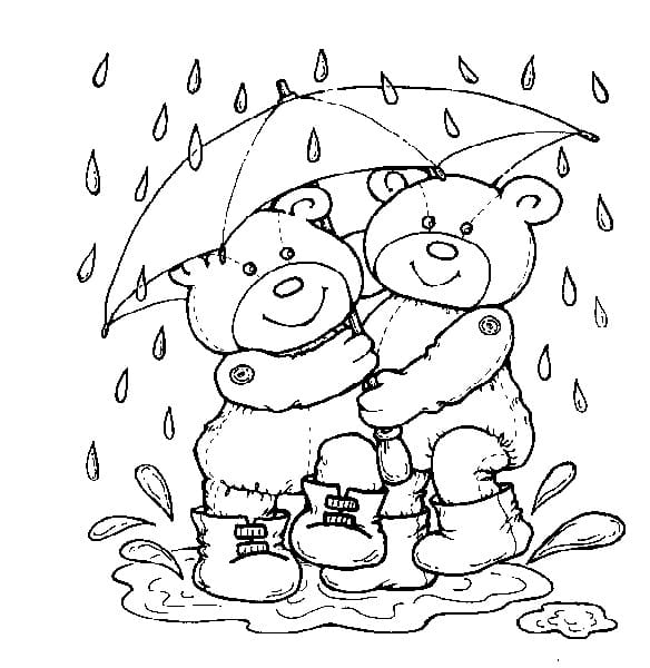 Teddy Bears in Rain Coloring Game Teddy Bears in Rain