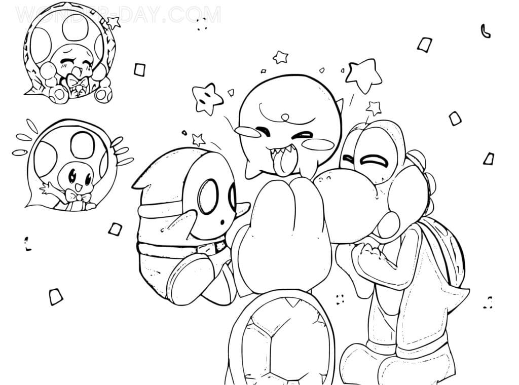Toad, Yoshi and Shy Guy Mario Coloring Game Toad, Yoshi and Shy Guy Mario