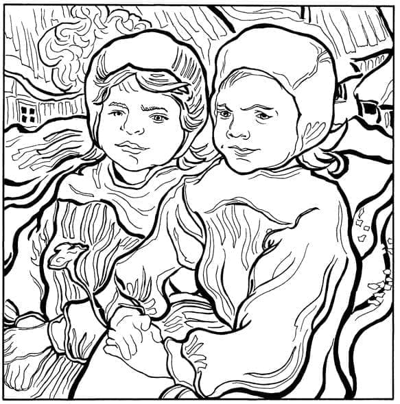 Two Children Vincent Van Gogh Coloring Game Two Children Vincent Van Gogh