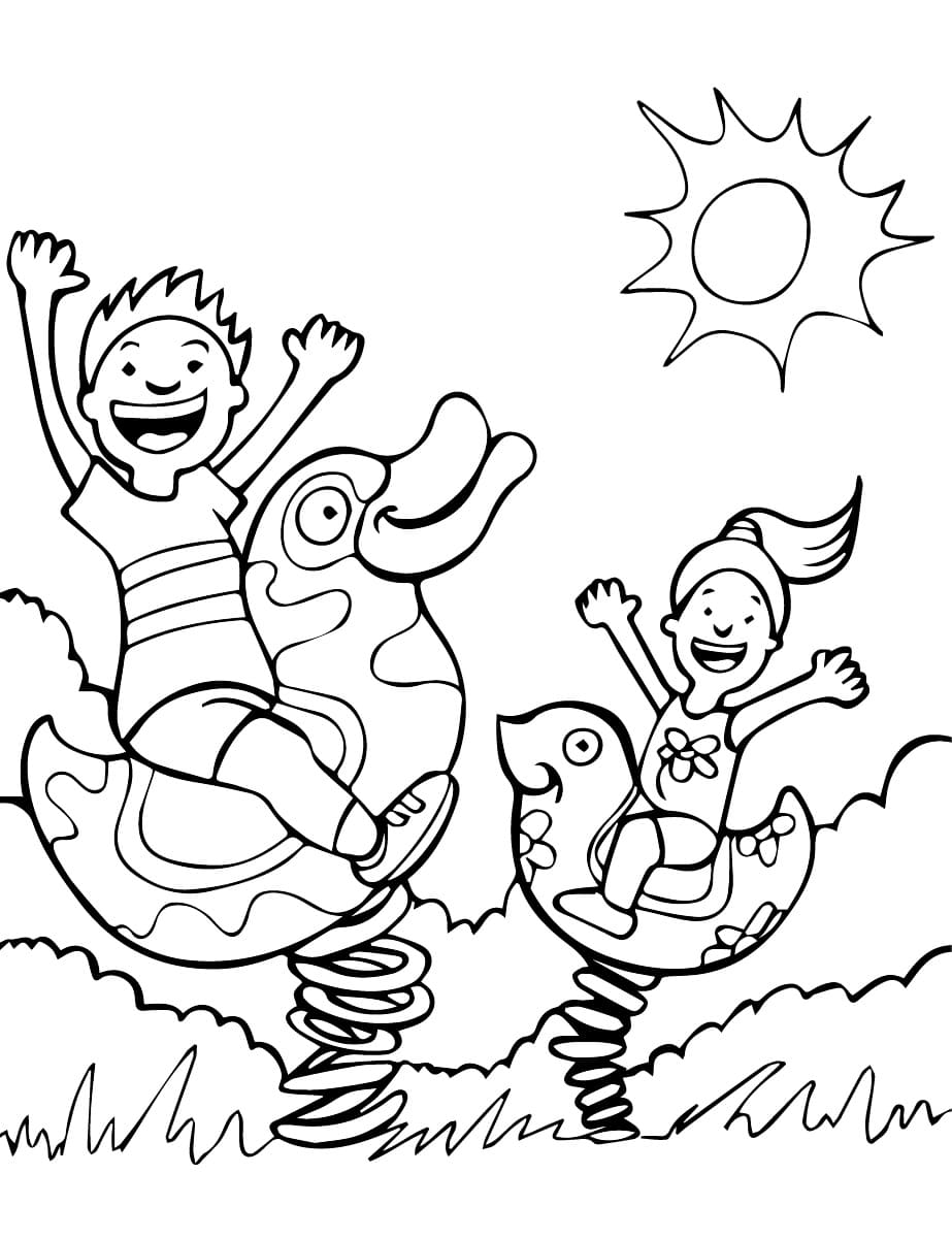 Two Children at Park Coloring Game Two Children at Park