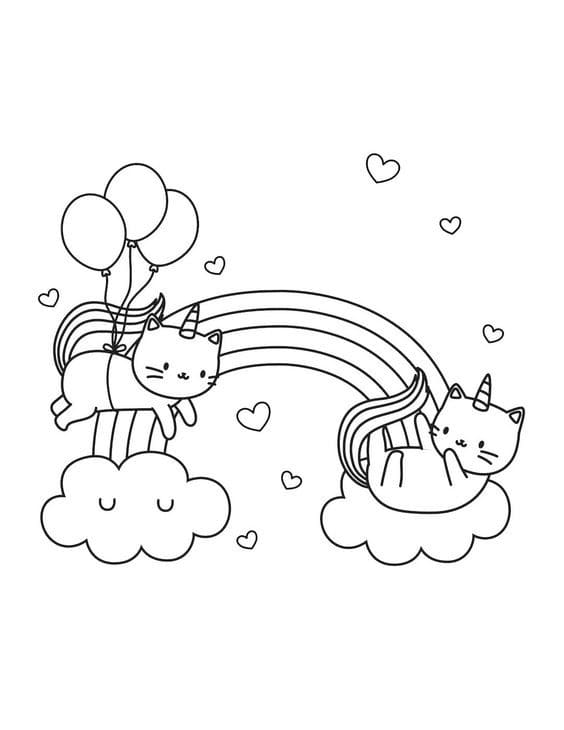 Unicorn Cat Rainbow Coloring Game Unicorn Cat Rainbow