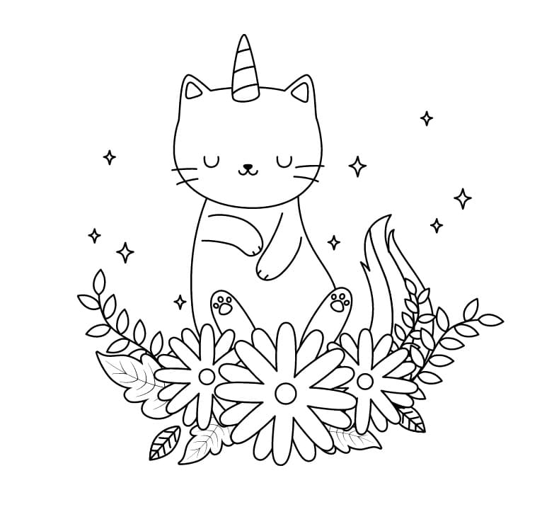 Unicorn Cat and Flowers Coloring Game Unicorn Cat and Flowers
