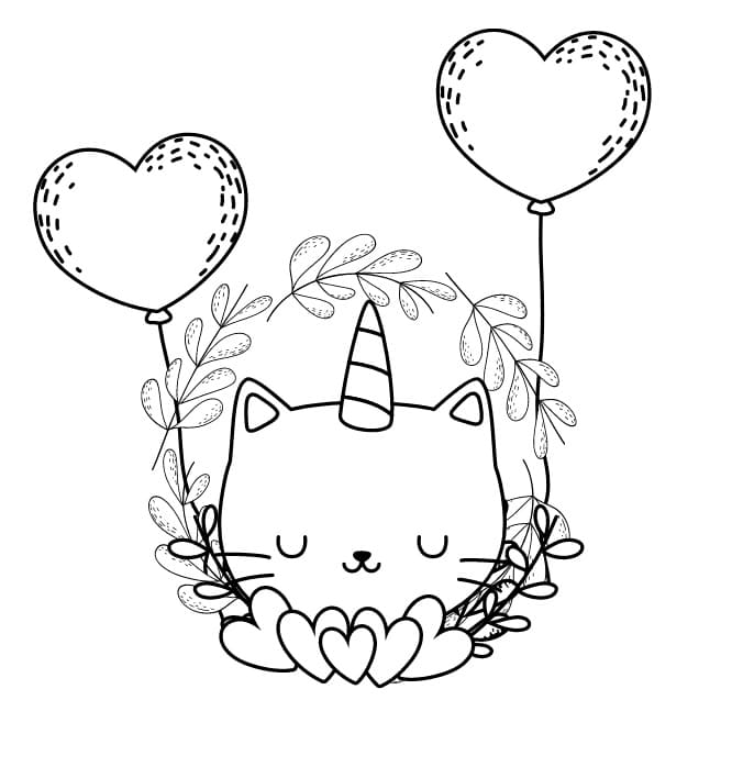 Unicorn Cat and Heart Balloons Coloring Game Unicorn Cat and Heart Balloons
