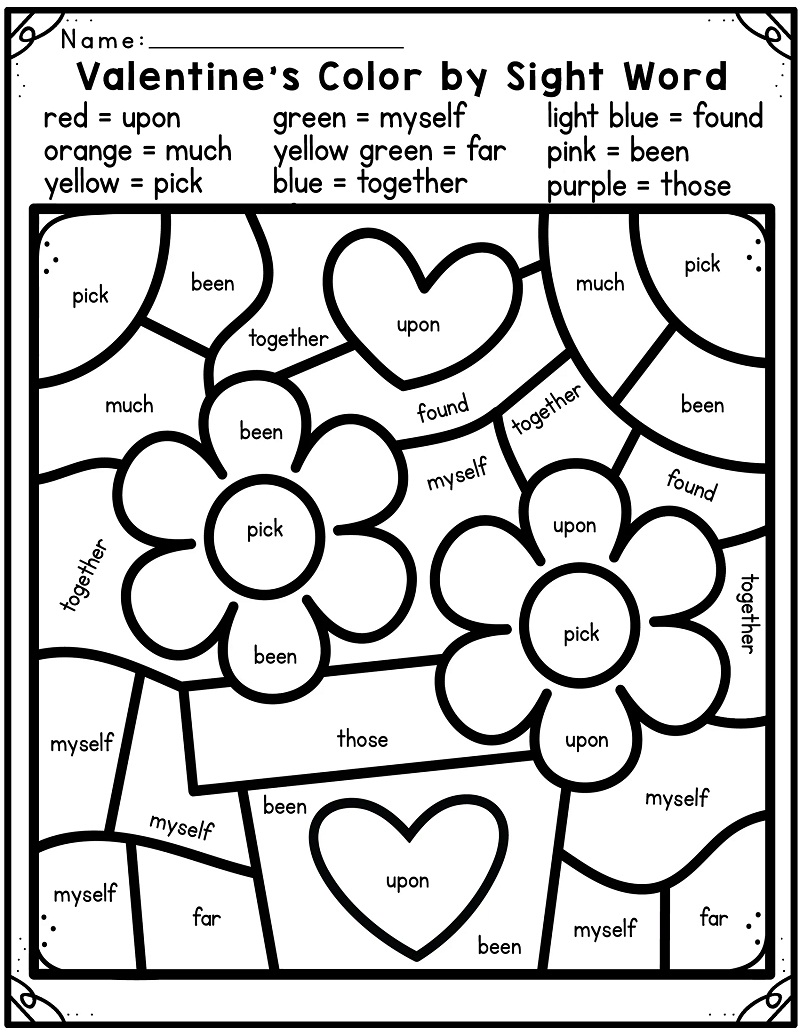 Valentine Sight Words Coloring Game Valentine Sight Words