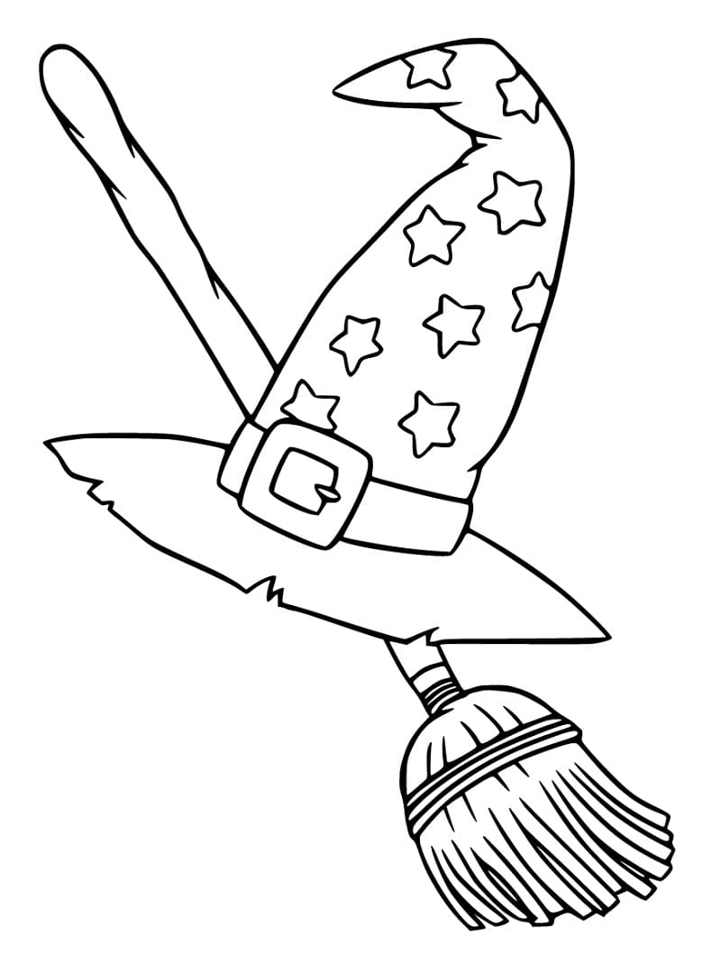 Witch Hat with Broom Coloring Game Witch Hat with Broom