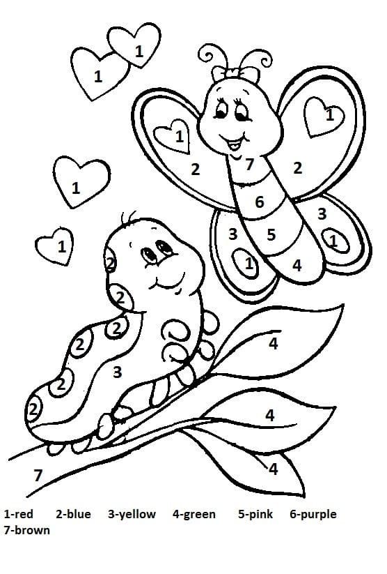 Worm and Butterfly Color by Number