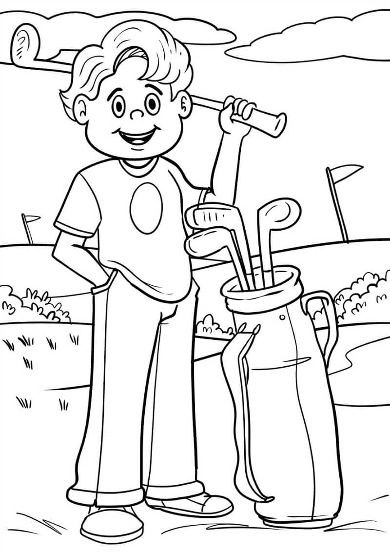 Young Guy Playing Golf Coloring Game Young Guy Playing Golf