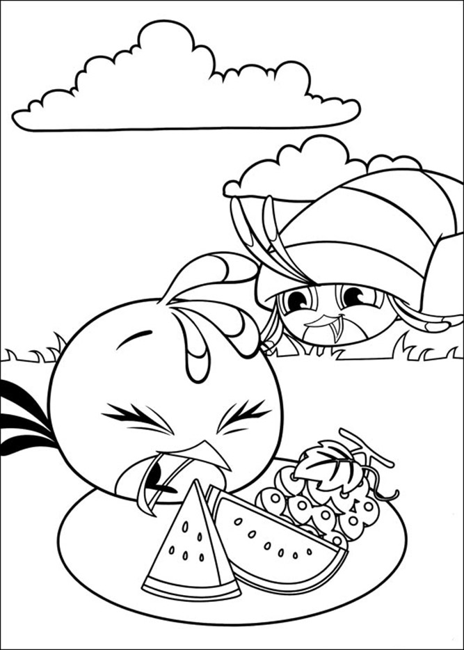 Angry Birds Stella eating watermelon