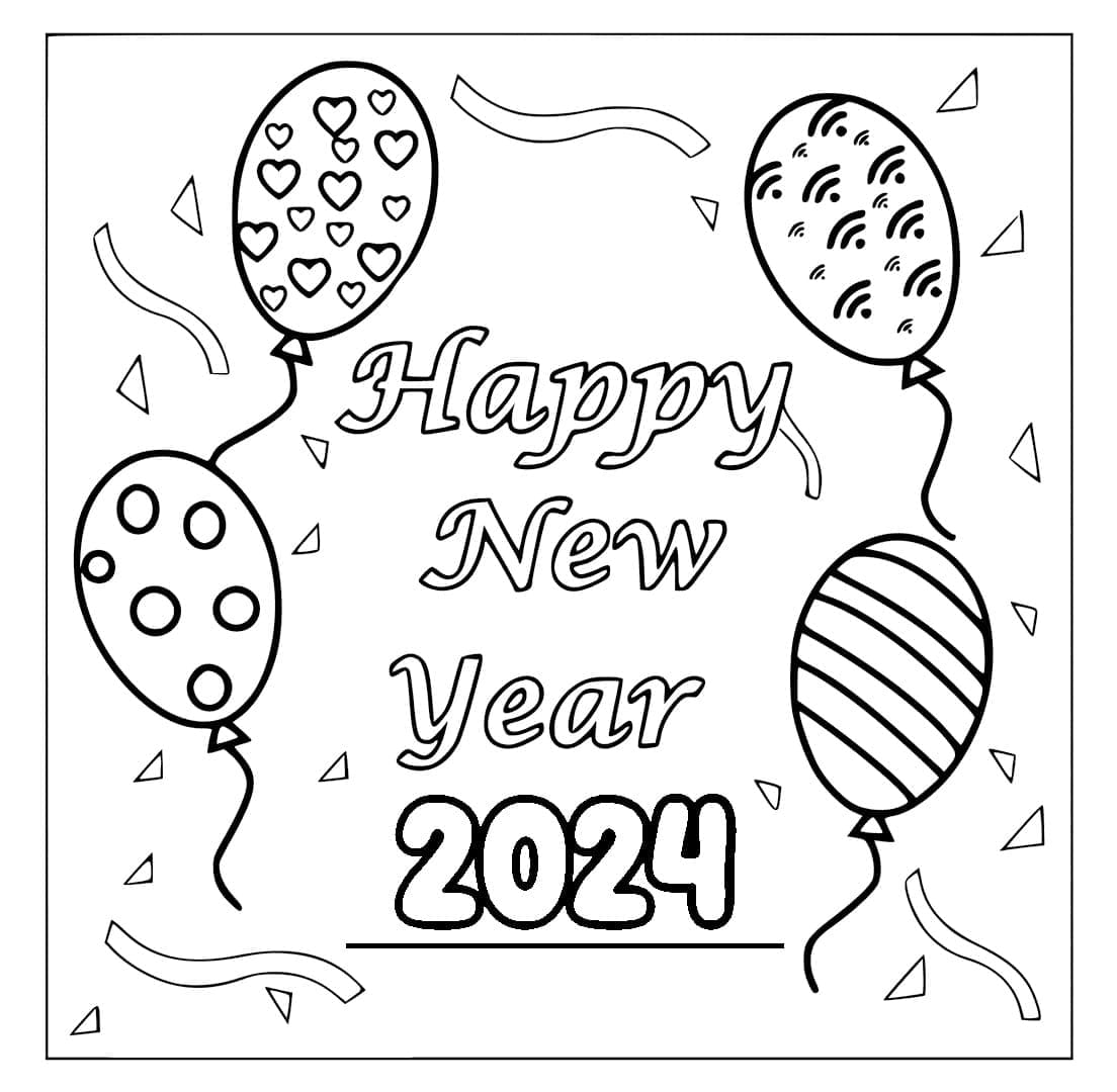 Coloring Games   Happy New Year 2024 With Balloons Coloring Game 